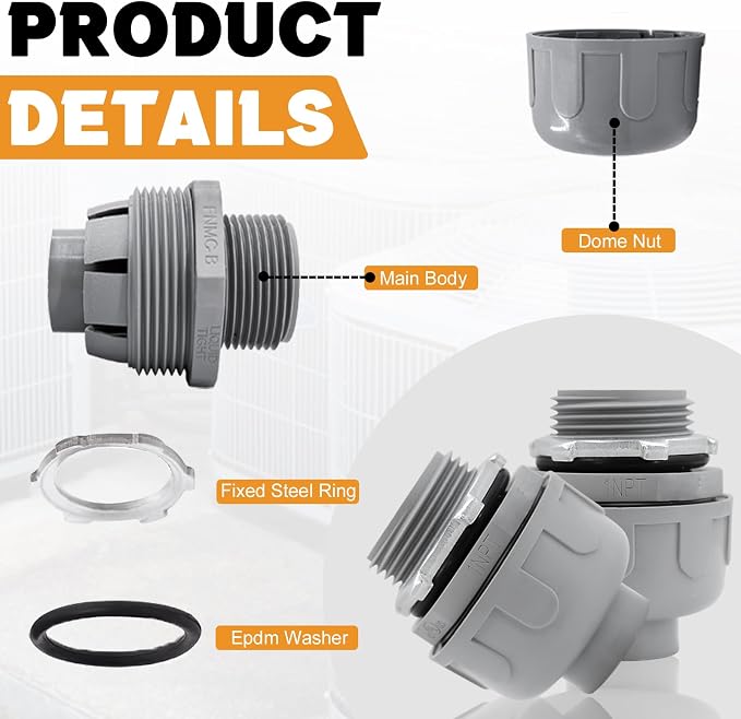 1 inch Liquid Tight Connector PVC Flexible Conduit Connector, Straight 180 - Image 3