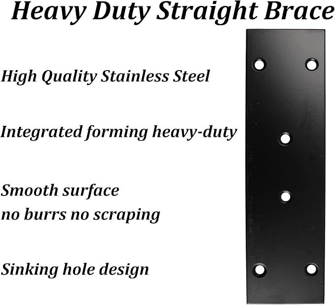2PCS Black Stainless Steel Flat Mending Plates, 6.65" x 1.89" Straight Bracket - Image 3