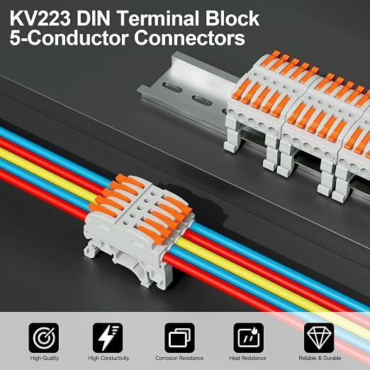 5Pcs DIN Terminal Blocks, 5 Conductor Splicing Connectors | 5 Conductor Compact - Image 2