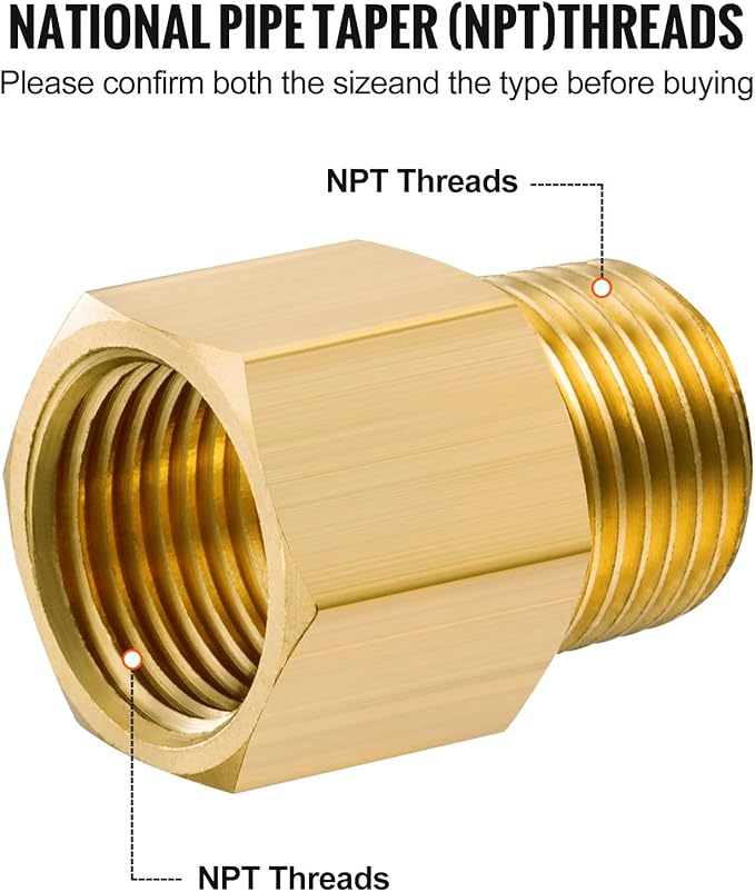 Gsinodrs 2PCS Brass Pipe Fitting, 1/4" Female x 1/4" Male NPT Thread Brass Hex - Image 3