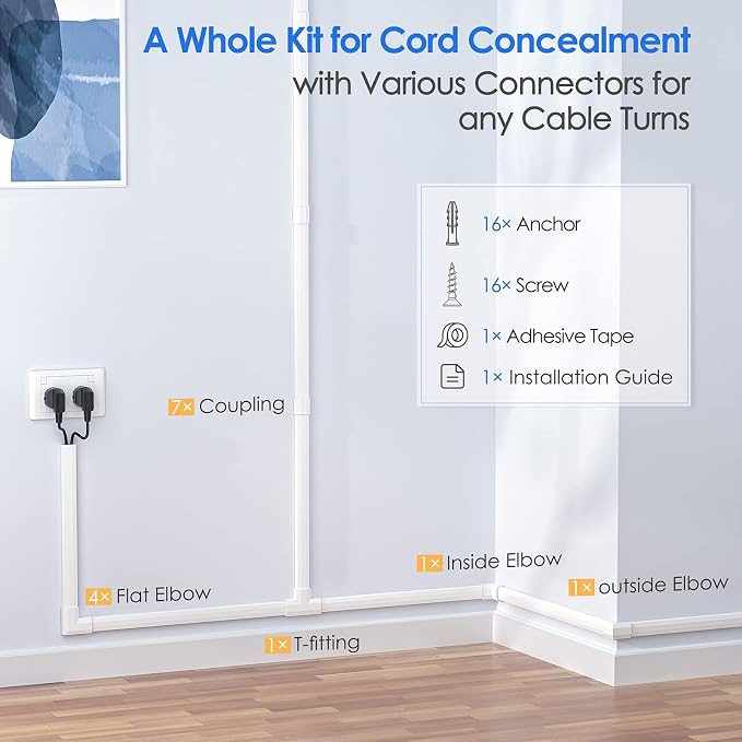 Yecaye TV Cord Hider, 125in Cord Cover, W1.18in H0.6in, Wire Covers - Image 4