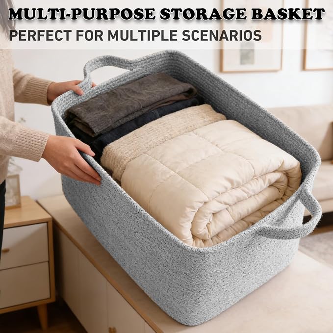96L Woven Laundry Basket with Handles, Extra Blanket Basket, Living Room - Image 5