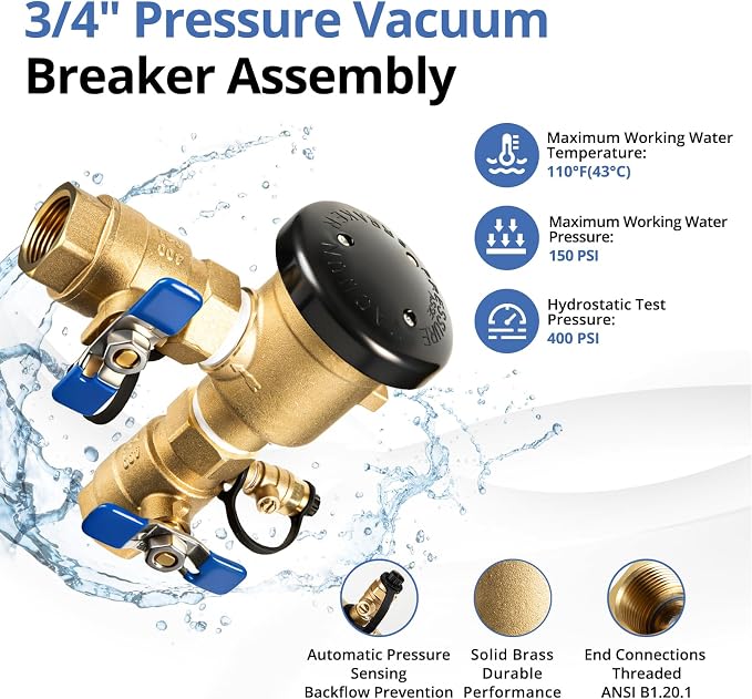 Brass Backflow Preventer Pressure Vacuum Breaker 3/4 Inch Irrigation | Vacuum - Image 2