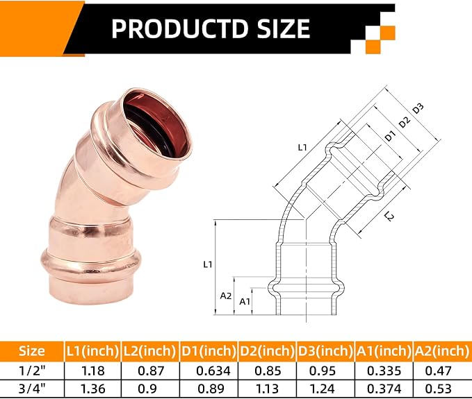 3/4" 45° Copper Press Fittings Elbow - Image 2