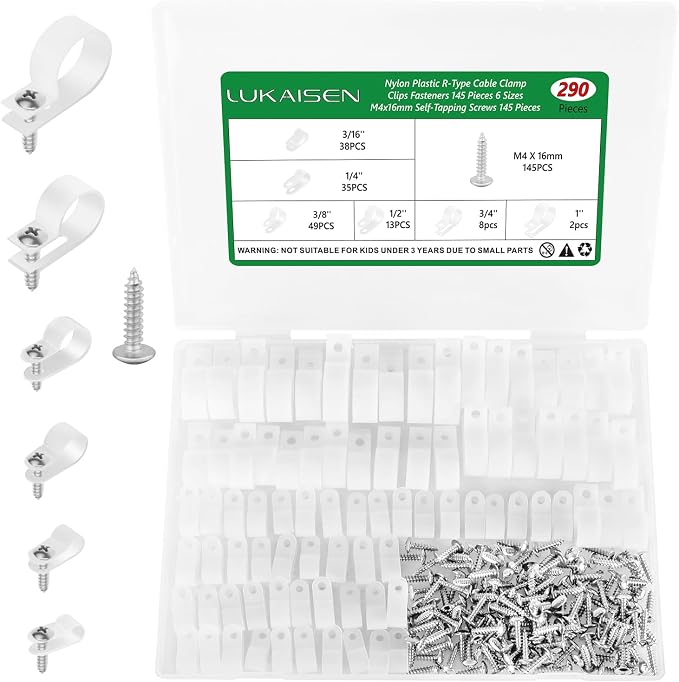 290 Pcs White R-Type Nylon Cable Clamps by LuKaiSen