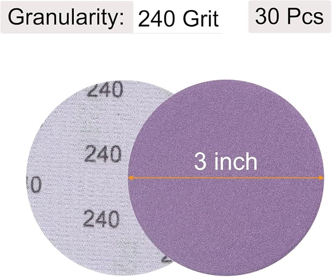 uxcell 30Pcs 3" Purple Sanding Discs 240 Grits Hook and Loop Sand Paper | - Image 2