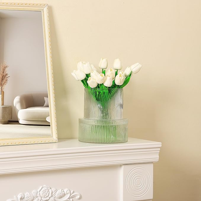 Ribbed Glass Vase, Large Glass Vase - Image 3