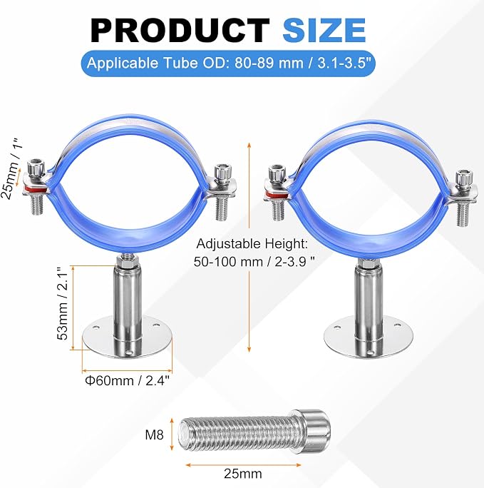 HARFINGTON 2 Set Wall Mount Ceiling Mount Pipe Supports 304 Stainless Steel - Image 2