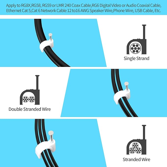 Abnii Cable Nails Clips, 4mm 6mm 8mm 10mm, Wire Wall Clips, Cable Tacks Coax - Image 4