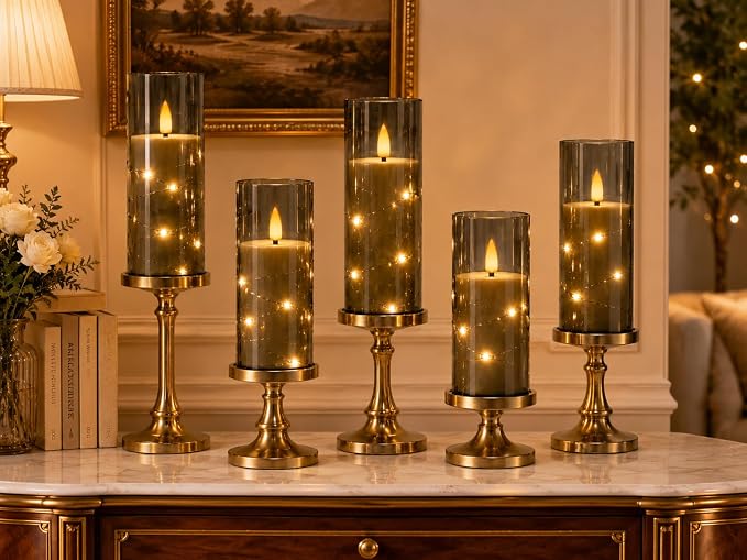 Da by 5 Pack Gray Transparent Acrylic Flameless Taper Candles, Flickering Black - Image 4