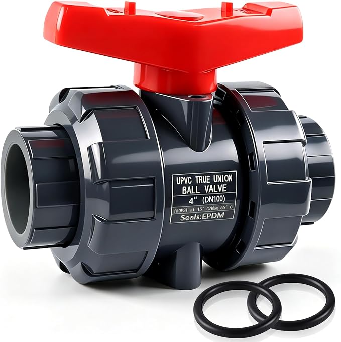 4 Inch True Union PVC Ball Valve, Full Port Slip Socket Water Valve by Boltigen