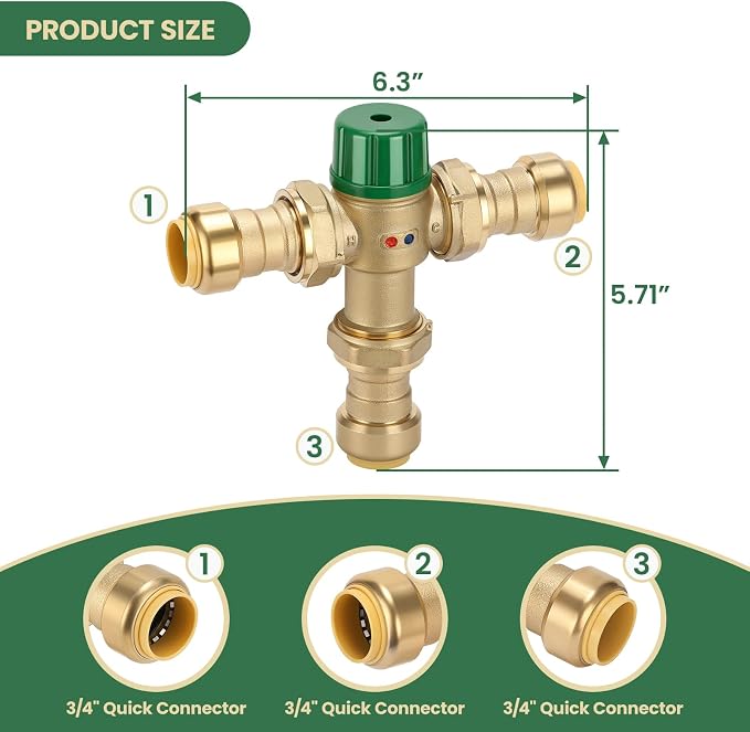 3/4 Inch Brass Thermostatic Mixing Valve - Image 3