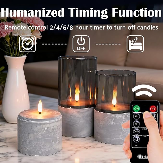 LEDHOLYT Rechargeable Marble Flameless Candles, Decorative Candles - Image 2