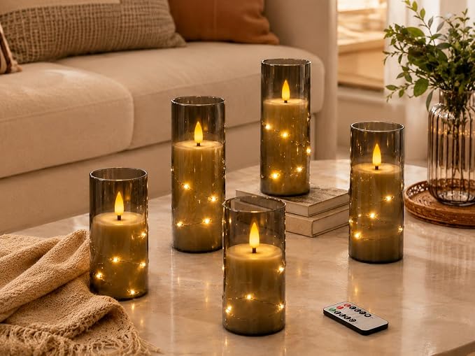 Da by 5 Pack Gray Transparent Acrylic Flameless Taper Candles, Flickering Black - Image 6