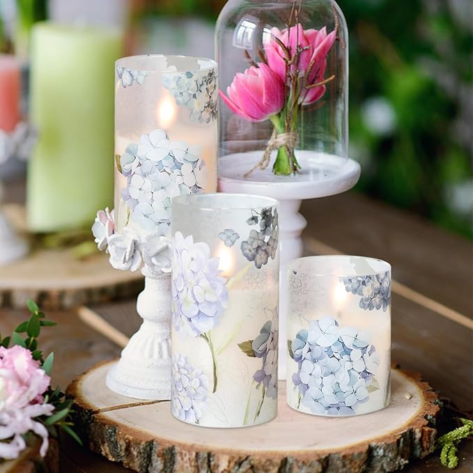 Rechargeable Hydrangea Glass Flameless Candles - Image 7