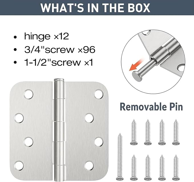HOSOM 12 Pack Brushed Nickel Door Hinges 4 x 4 inch Heavy Duty Hinges - Image 3
