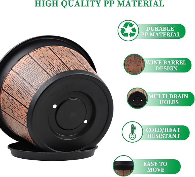 4 Pack 12 inch Plant Pot, Large Whiskey Barrel Planters Indoor Outdoor | - Image 3