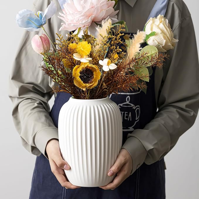 White Ceramic Vase for Modern Home Decor, Minimalistic Nordic Boho Matte Vase - Image 5