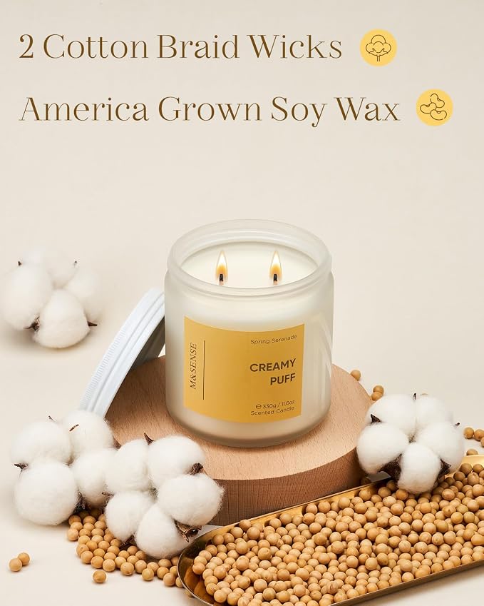 M&SENSE Sandalwood Gardenia Large Soy Candles, 11.6oz Natural Non Toxic | - Image 3