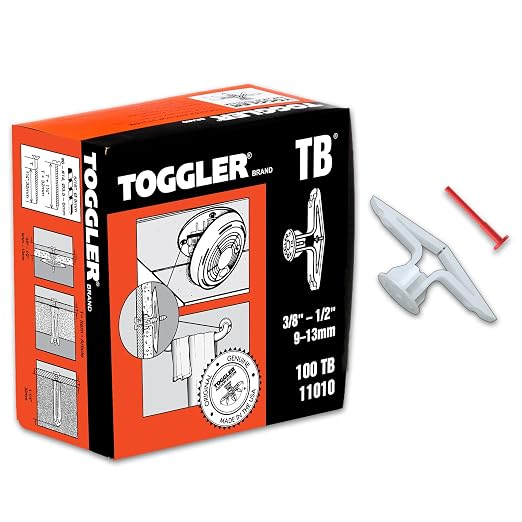 TOGGLER Toggle TB Drywall Anchor, 100 Pack, 3/8" to 1/2" w/o Screw | by TOGGLER