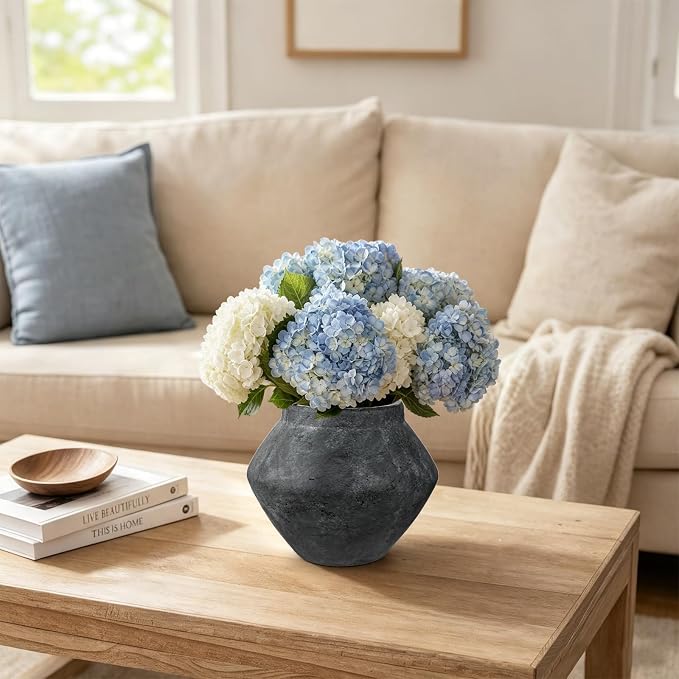 Briful Rustic Ceramic Vase 6'' Decorative Charcoal Farmhouse Table Vase | - Image 4