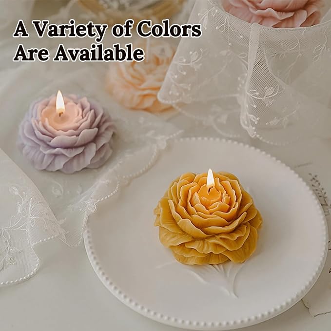 3 Inch Dark Yellow Peony Flower Shape Scented Candle - Image 4