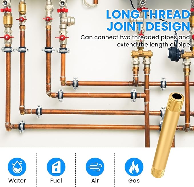 SDTC Tech Brass Pipe Fitting Long Nipple 1/4 NPT Male x 1/4 NPT Male Thread | - Image 4