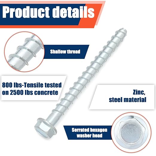 Tandefio 40 Pack 3/8 x 5 Concrete Anchors and Screw Kits Galvanized | Large - Image 3