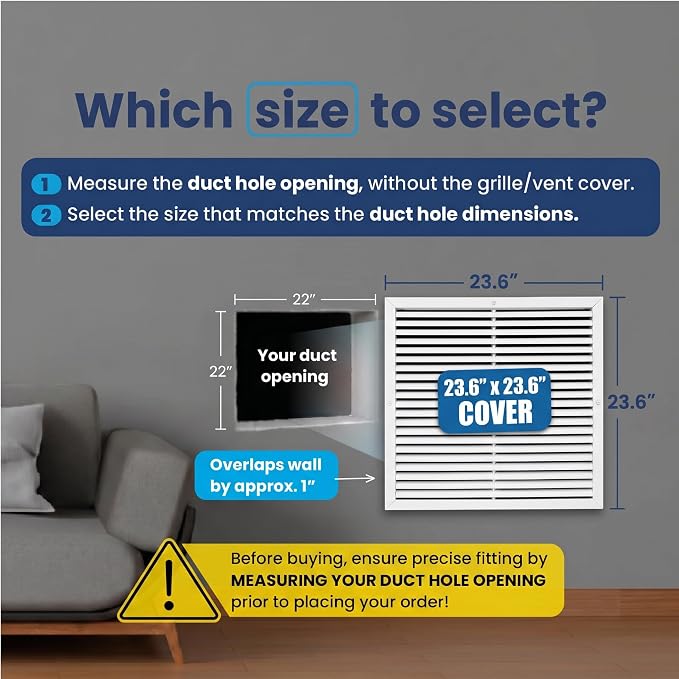 22x22 Aluminum Wall Ceiling Air Return Vent Cover HVAC Rustproof Grille - Image 2