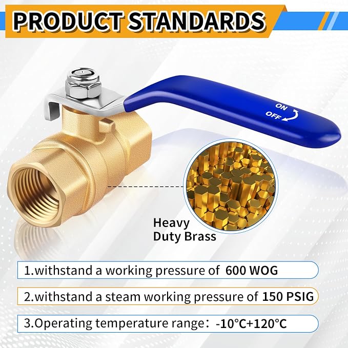 1 inch Forged Brass Ball Valve, 600 WOG Long Handle Metal Plumbing Full Bore - Image 5