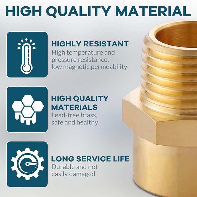 2 Pack 1/2" G Female Thread to US 1/2" NPT Male Thread Pipe Fitting, Brass Pipe - Image 8