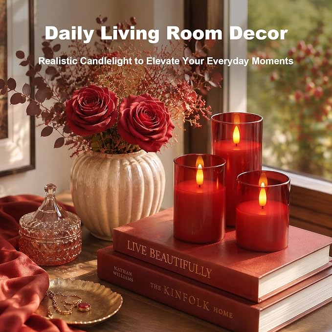 Amagic Red Glass Flameless LED Candles Battery Operated - Image 4