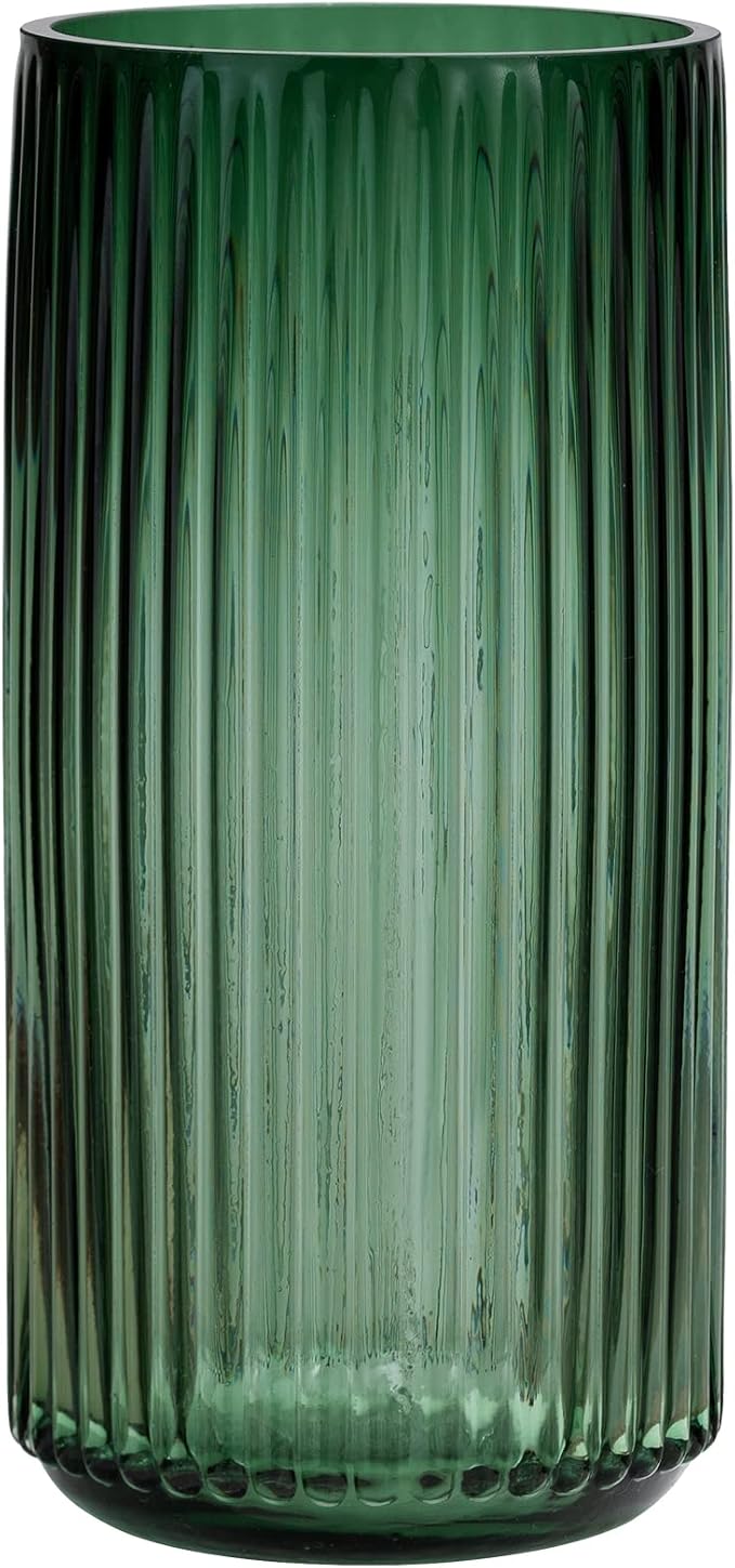Flower Vase 10 inch Green Thickened Hand Blow Glass Vase Round Vintage Striped by TIMEFOTO