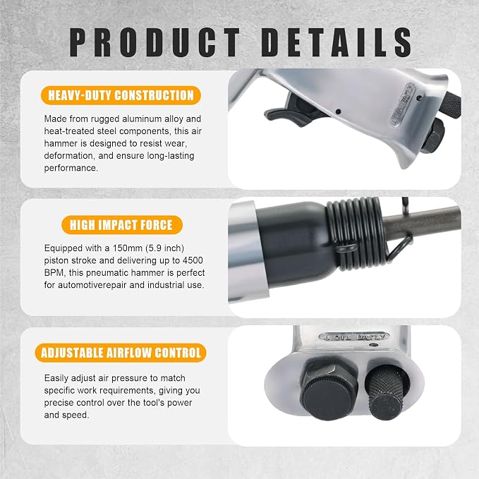 150mm Air Hammer Kit with 4 Chisels & Quick Change Retainer | 4500 BPM Short - Image 4