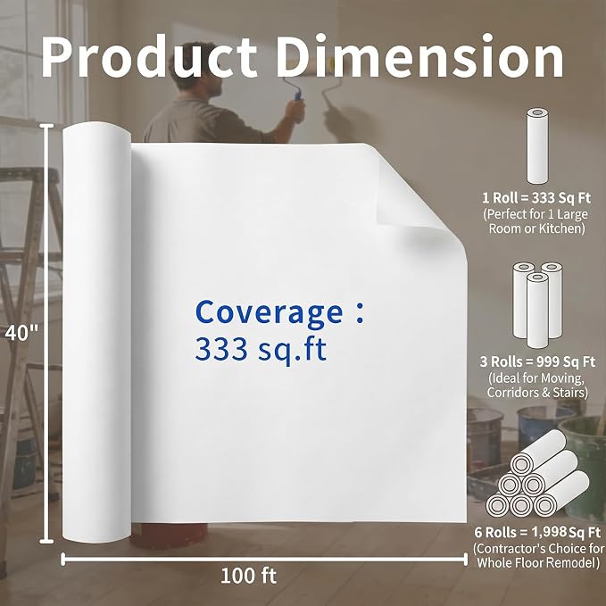 40"x100' Temporary Floor Protection, Self-Adhesive Floor Covering, 333 sqft - Image 2