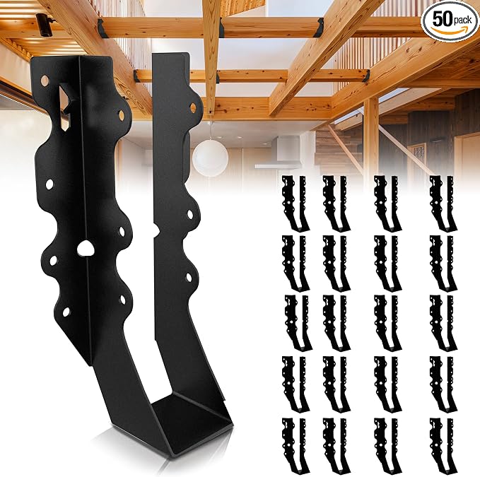 25Pcs Black 2x8 Joist Hangers for Wood, 18 Gauge Metal Face Mount Joist Hanger by Levendor