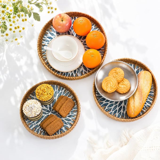 Round Rattan Serving Trays - Image 2