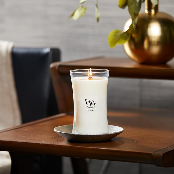 WoodWick Large Hourglass Candle in White Teak Premium Soy Blend Wax - Image 6