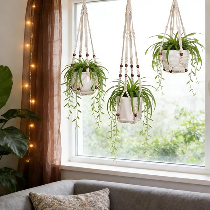 YIBOT 3 Pack Macrame Plant Hangers Hanging Planters - Image 6