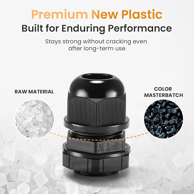 QILIPSU 50pcs 1/2" NPT Cable Gland Waterproof IP68 Nylon Cable Pass Through - Image 3