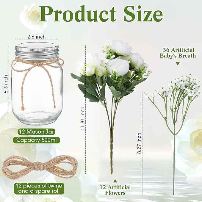 12 Sets Mason Jar Flowers Centerpiece Table Decorations, Artificial Peony - Image 4