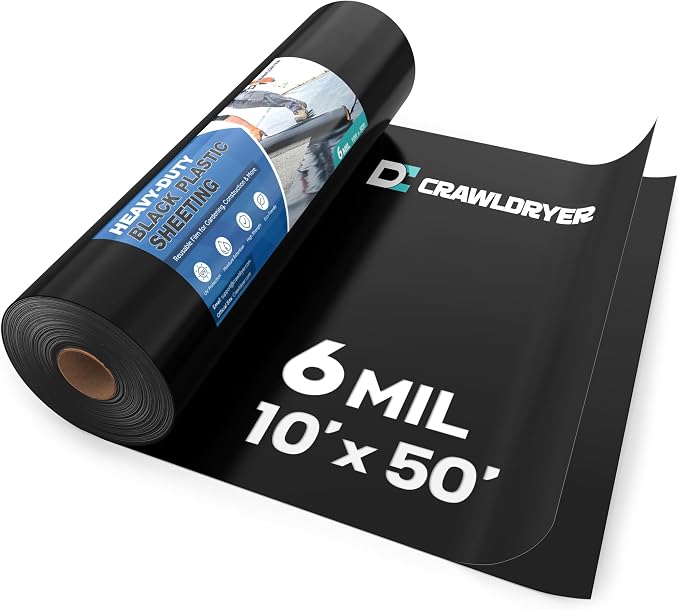 Black Plastic Sheeting, 6 Mil 10' x 50', Crawl Space Vapor Barrier, Vapor by CrawlSpaceEncapsulation