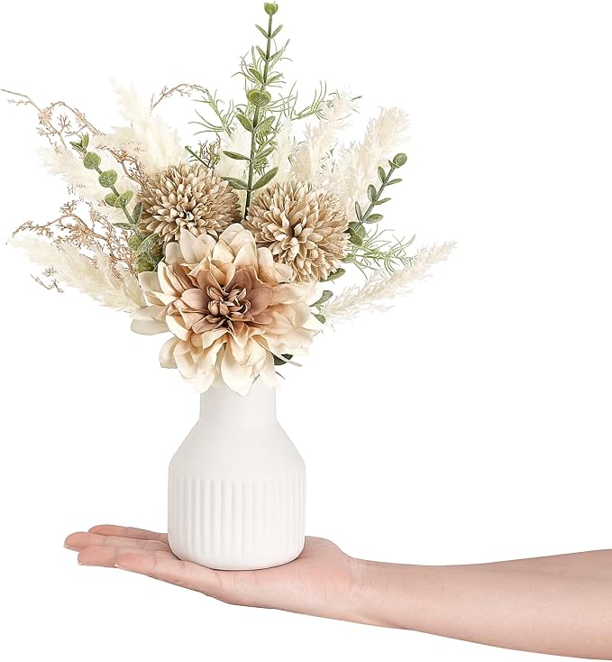 Mkono Fake Flowers in Ceramic Vase, 12.5" Coffee Table Centerpieces, Small Silk - Image 6