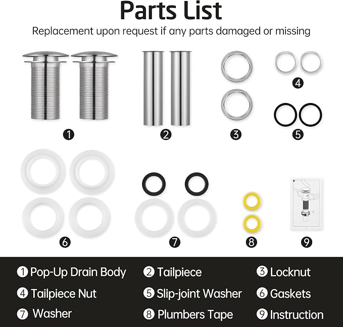 KES Bathroom Sink Drain Without Overflow, Brushed Nickel Pop Up Drain - Image 9