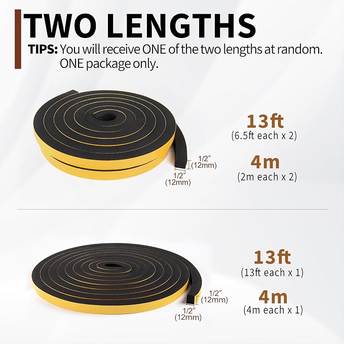 Yotache Self Adhesive Foam Gasket Tape 1/2" W X 1/2" T, 13 Ft Length | New - Image 4