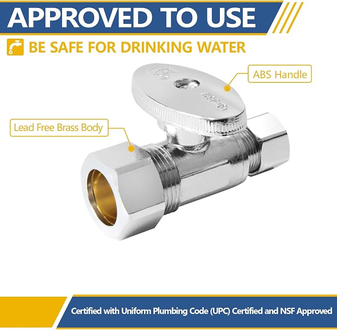 10PACK GUOFIS Straight Stop Valve, 1/2" Nom x 3/8" OD Comp | 1/4 Turn Water - Image 4