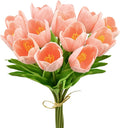 Mandy's 12pcs Artificial Light Pink Open Tulips | 13.5 Inch Lifelike PU Tulips by Mandys
