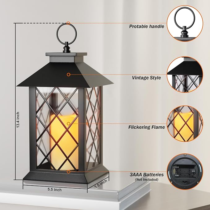 13.4" Lanterns Decorative Indoor, Diamond-shaped Outdoor Lanterns, Waterproof - Image 2