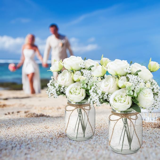 6 Sets Mason Jar Flowers Centerpiece Table Decorations, Artificial Peony Baby's - Image 7