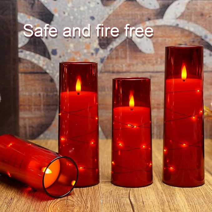 Eebuss Flameless Candles with Embedded Star String, Battery Operated LED Pillar - Image 3